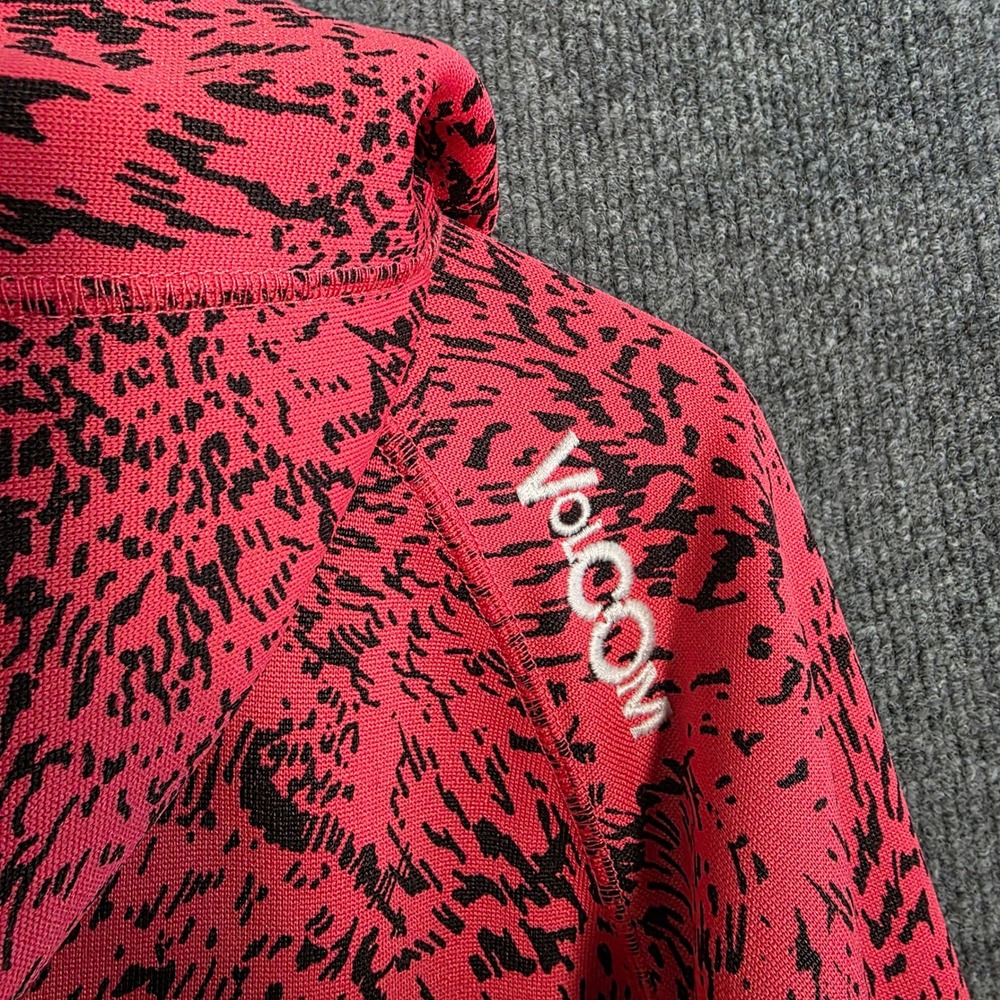 Vintage Volcom Women Red Black Animal Print Zip Up Hoodie Fleece Jacket Ski Snow - Picture 8 of 15
